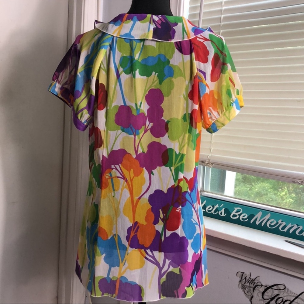 Spense womens Floral, Feminine Ruffle Neck Shear Blouse Sz L - Picture 6 of 6